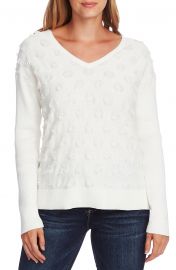 Vince Camuto Floating Fringe Dot V-Neck Sweater   Nordstrom at Nordstrom